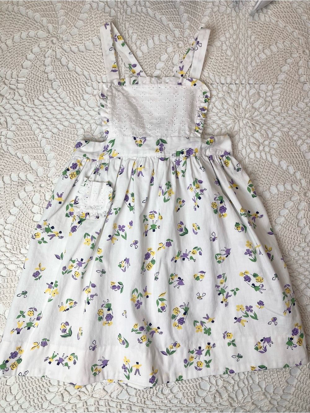 Vintage 1950s Girls 5-6 Years Floral Novelty Print Pinafore Dress